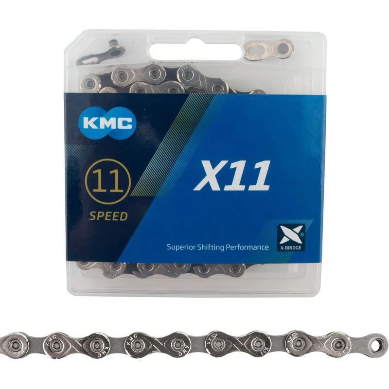 KMC X11 Chain – 11-Speed, 118 Links, Silver/Black, Durable & Smooth Shifting