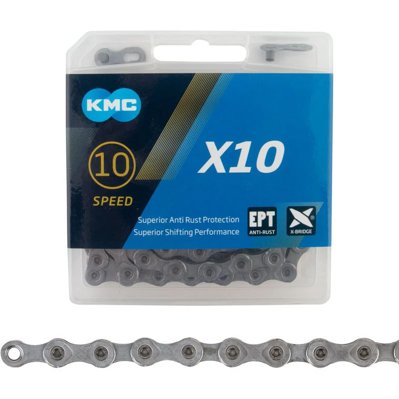 KMC X10 EPT Chain – 10-Speed, 116 Links, Gray, Durable & Smooth Shifting