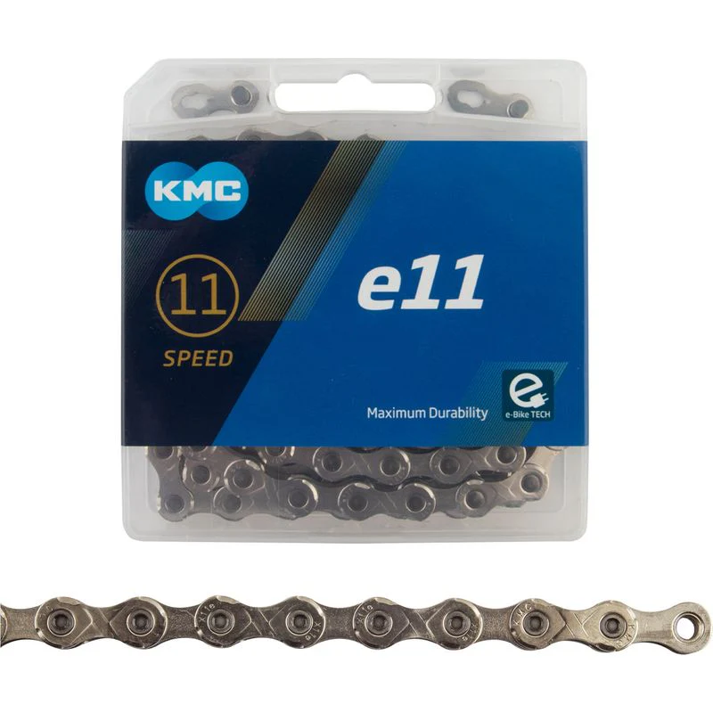 KMC e11 eBike Chain – 11-Speed, 136 Links, Silver, High-Torque Strength