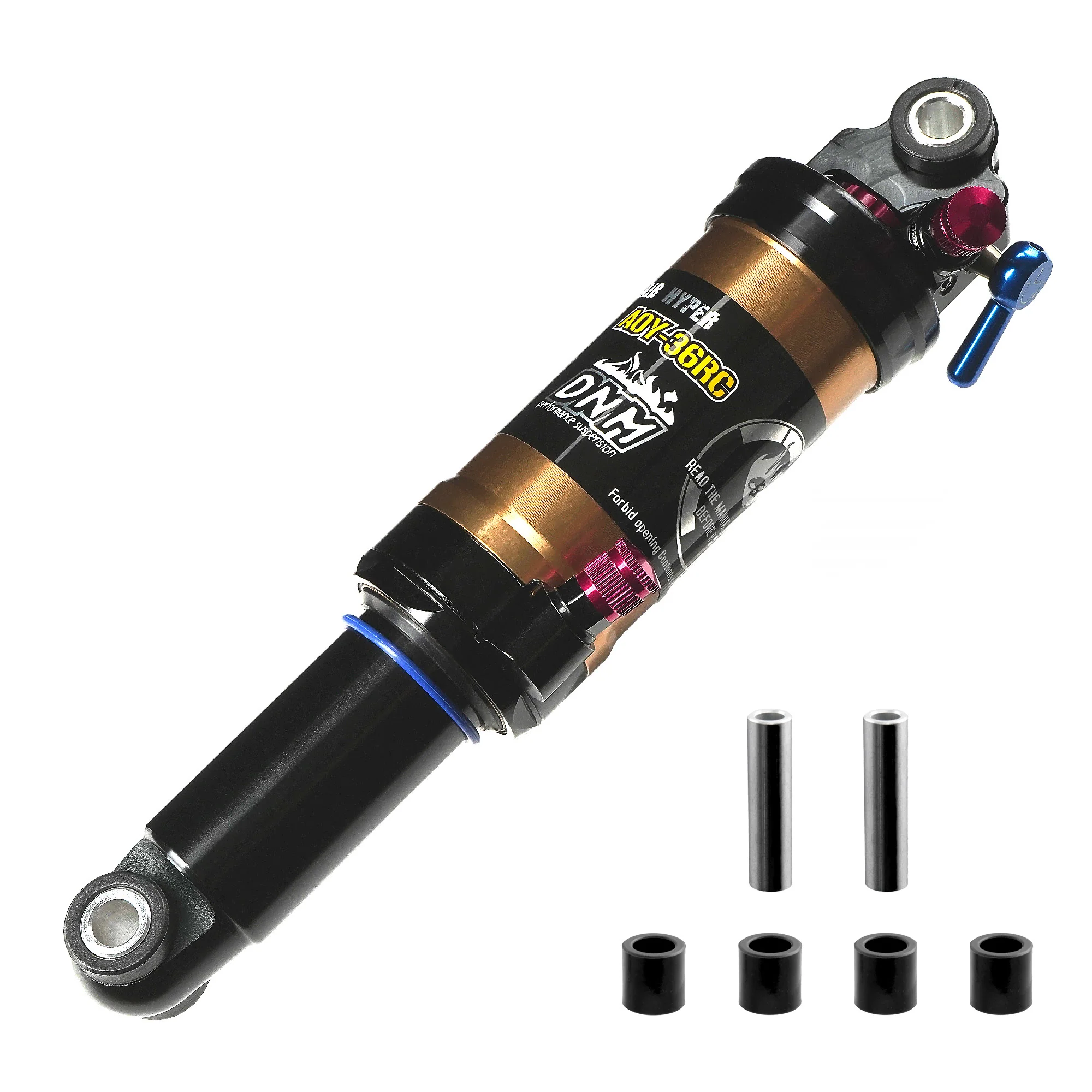 DNM Damping 3 System Mountain Bike Air Rear Shock Rebound / Lock out / Air Pressure Adjustable AL 7005 Shark/AL 6061 Shock Body - Eye to Eye 190mm 7.48", Travel 50mm in Black