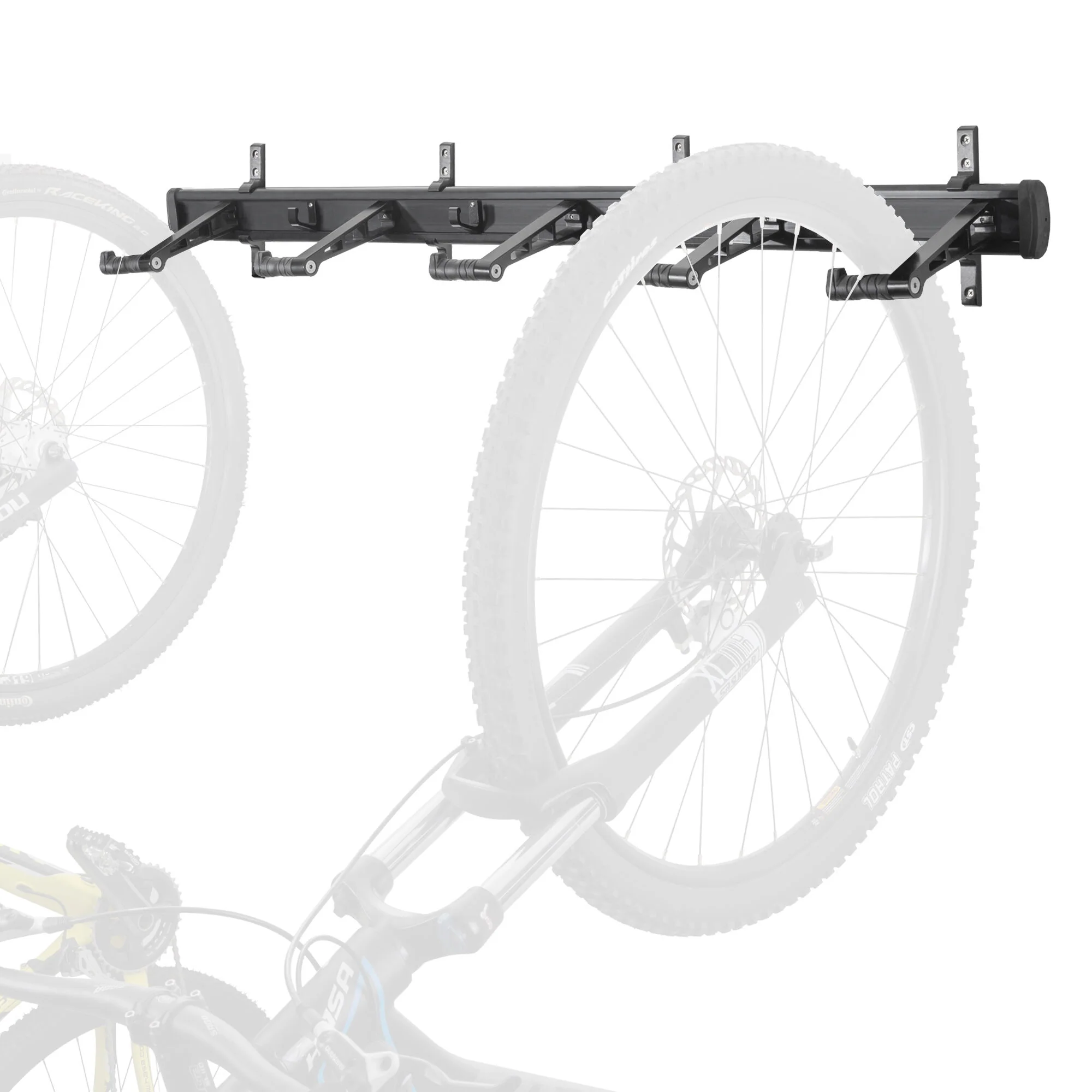 CyclingDeal Bike Wall Mount Rack - Adjustable Indoor Outdoor Storage Vertical Cycling Hook Hanger Organiser - Safe & Secure for Storing MTB Road Bicycles in Garage or Home - Upgraded 5 Bikes