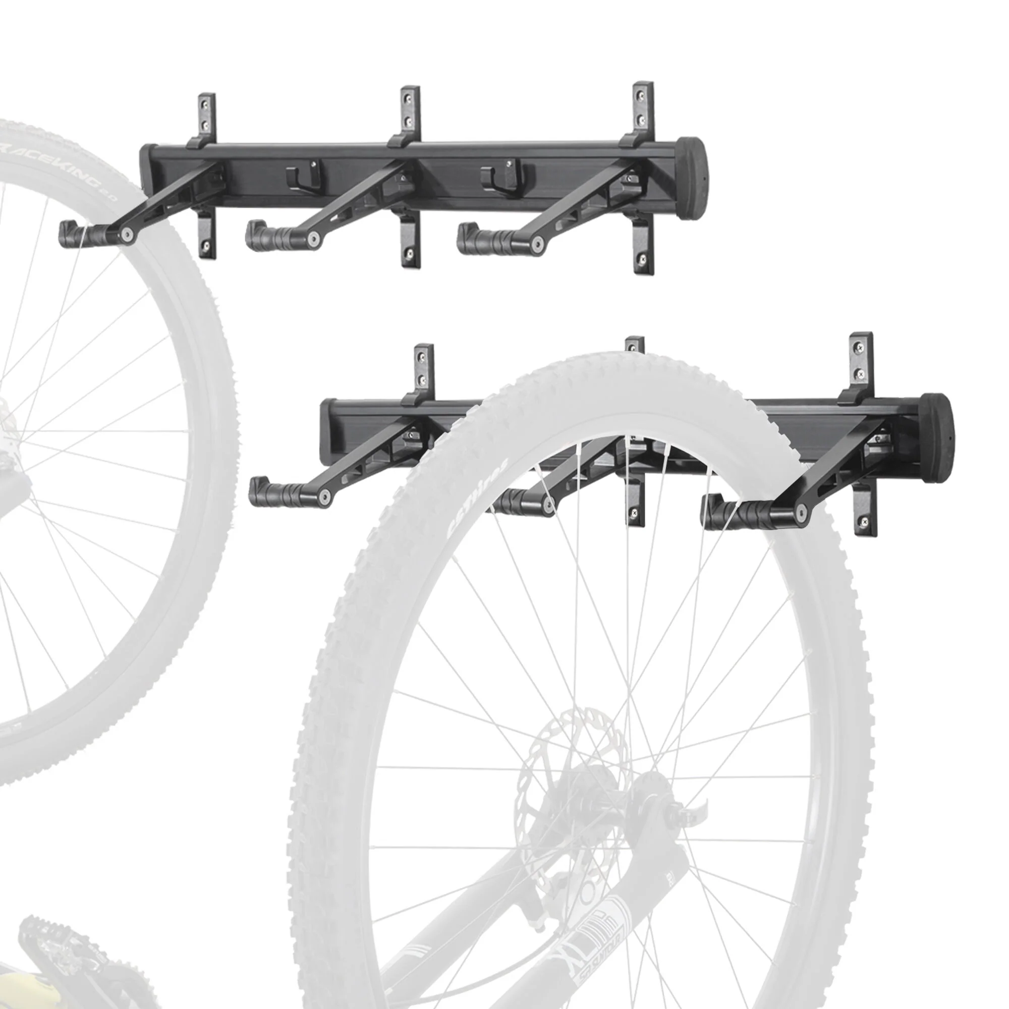CyclingDeal Bike Wall Mount Rack - Adjustable Indoor Outdoor Storage Vertical Cycling Hook Hanger Organiser - Safe & Secure for Storing MTB Road Bicycles in Garage or Home - Upgraded 6 Bikes