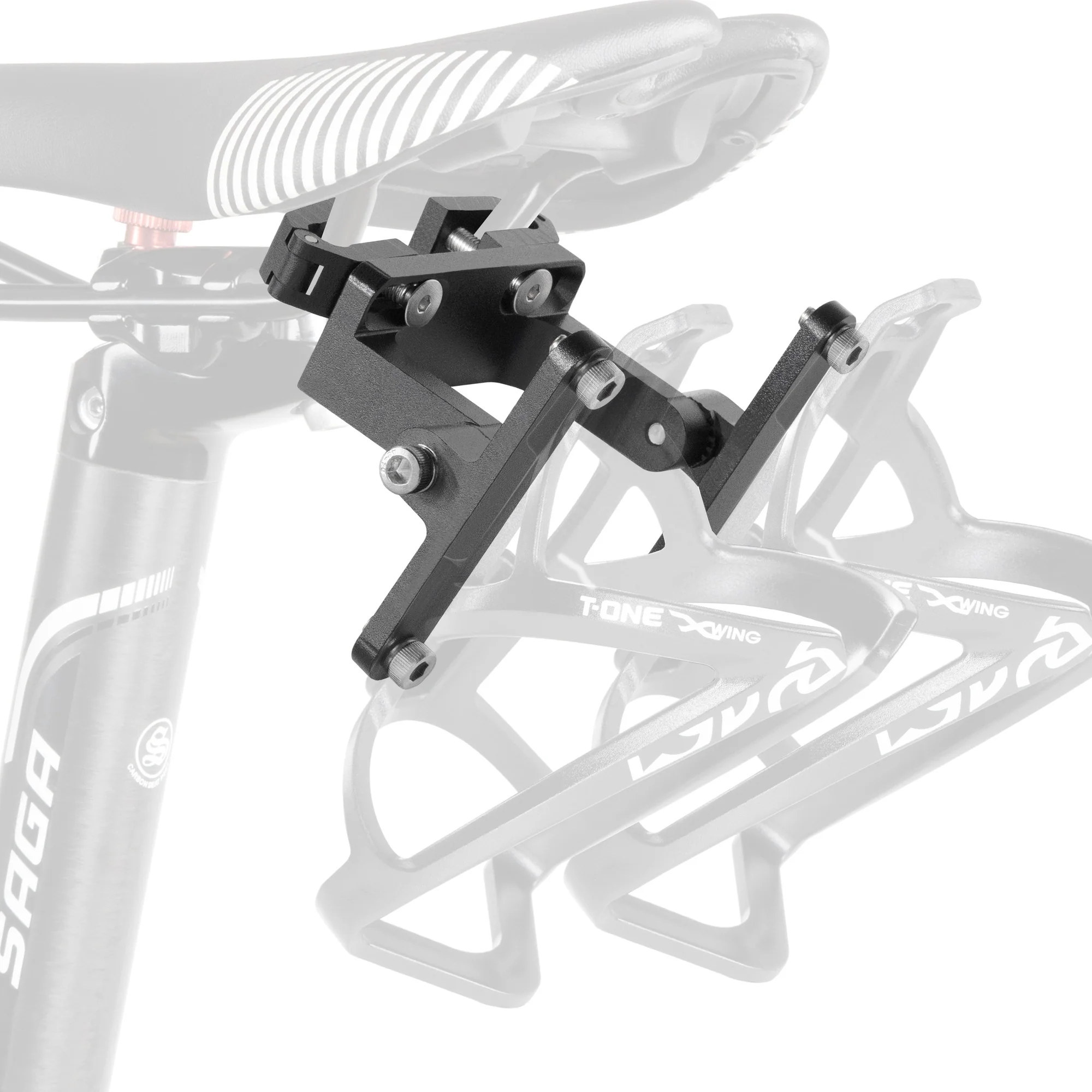 CyclingDeal Bike Bottle Cage Saddle Mount Adapter - MTB Road Bicycle Saddle Rail Mount Water Bottle Holder with Adjustable Angle for Road Use ONLY - Quality Aluminium Alloy - for 1 Bottle Cage