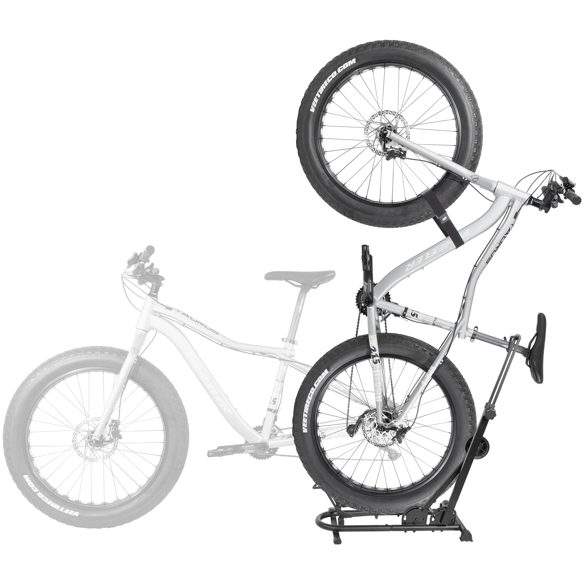 CyclingDeal Vertical Bike Stand - for Fat Bike Snow MTB Road Bikes with Max 5" Tire Width - Vertical & Horizontal Adjustable Bicycle Parking Rack with Seatpost Stabilizer- Wheel Sizes up to 29"