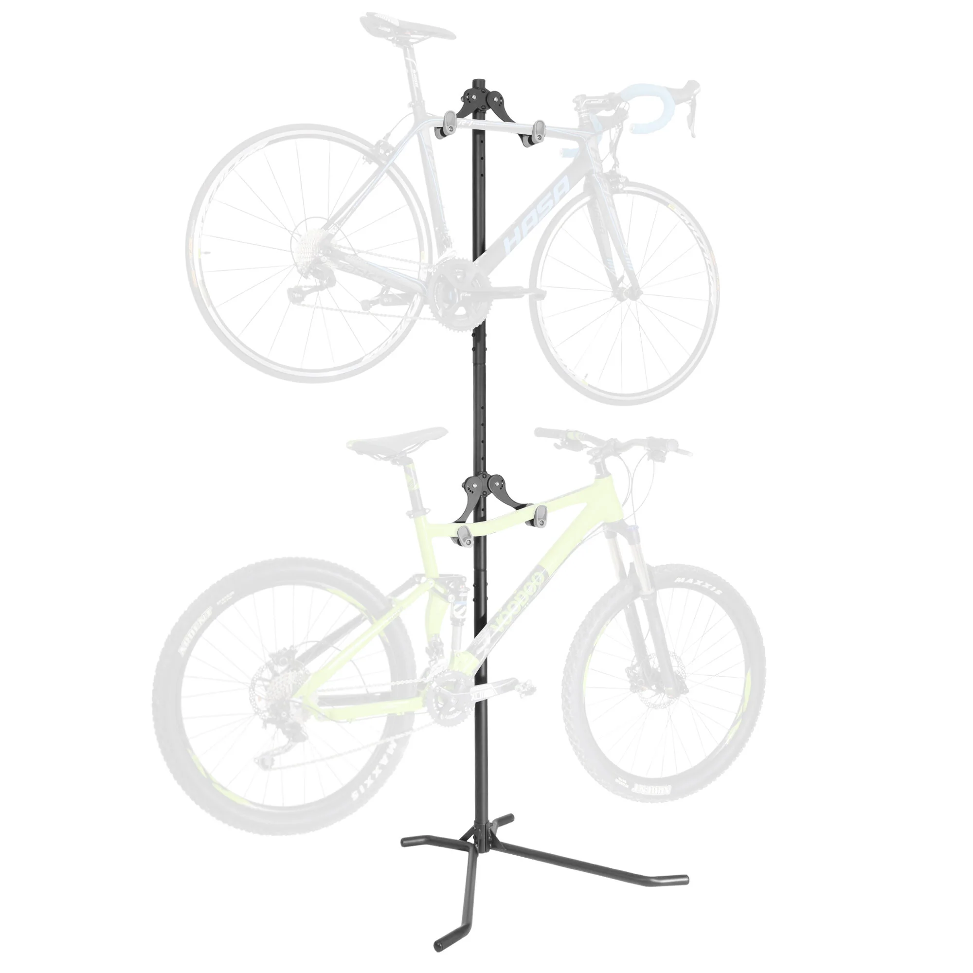 CyclingDeal 2 Bike Rack Garage Bike Stand - Vertical Fully Adjustable Free Standing Bike Floor Stand Bicycle Rack for Garage Storage - Safe & Secure for Hanging MTB Road Bicycles in Garage or Home
