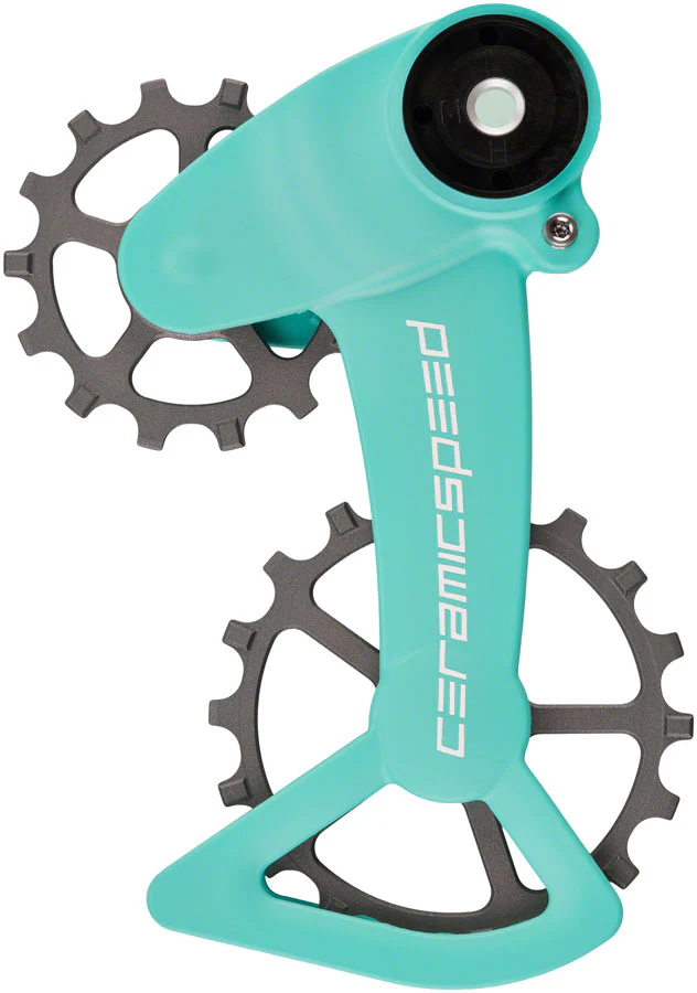 CeramicSpeed OSPW XPulley Wheel System SRAM Eagle AXS - Coated Races Alloy Pulley Carbon Cage Turqoise/Silver Cerakote