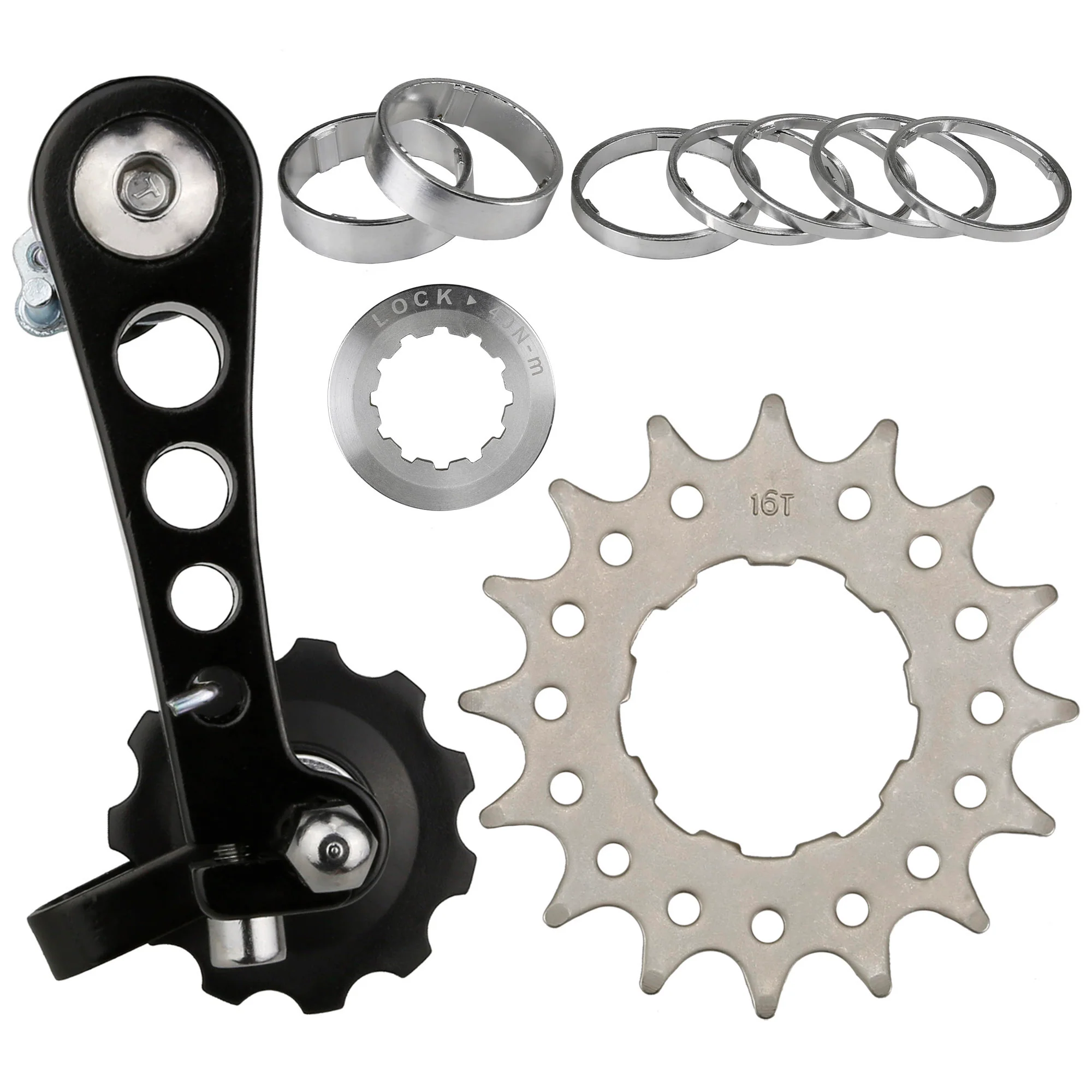 Cyclingdeal Conversion Kit Fixie Bike Single Speed Aluminum Chain Tensioner With Adaptor For Road Bike and MTB
