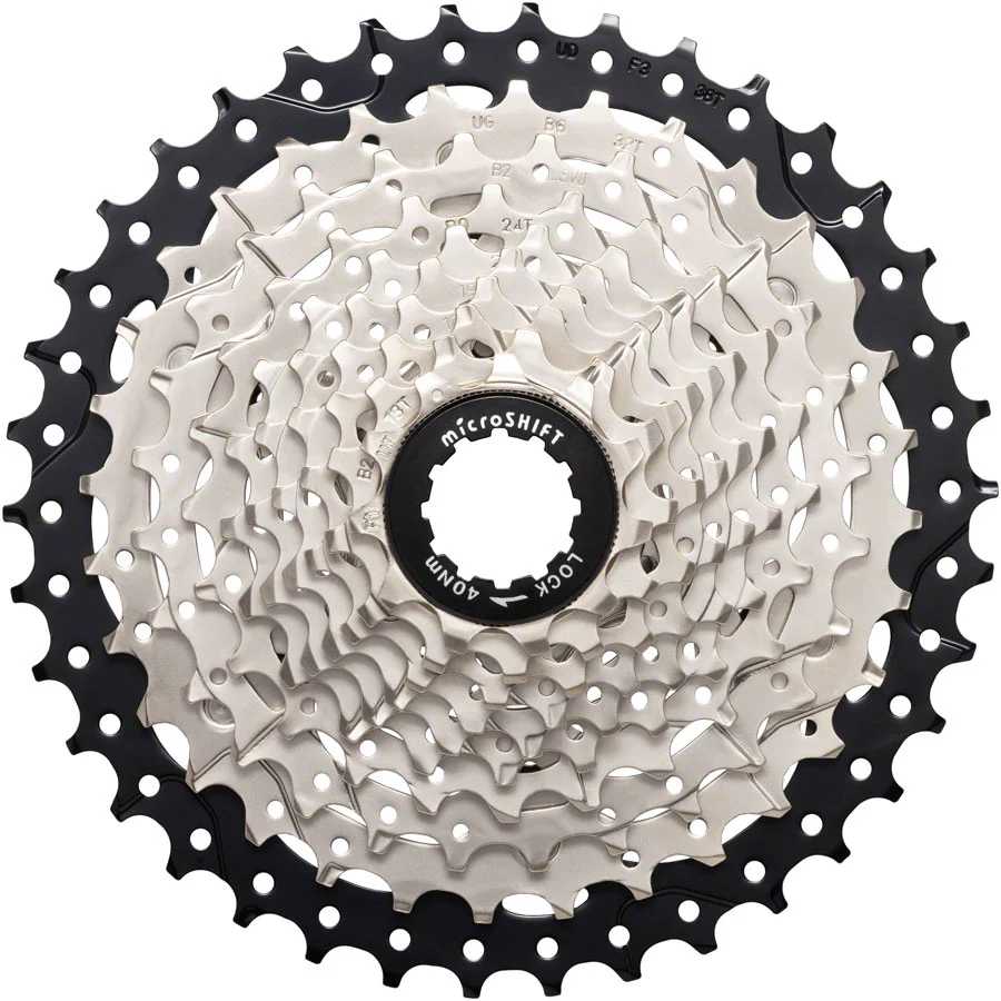 microSHIFT Sword Cassette - 10 Speed 11-38t Full Steel Construction Satin Nickel