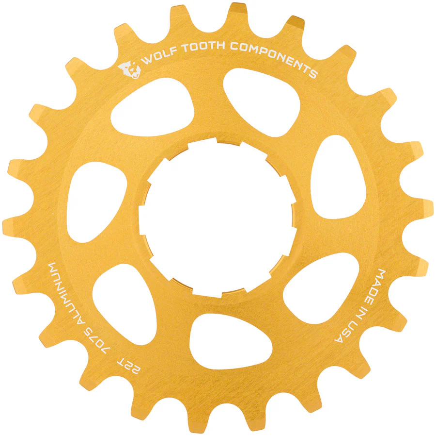 Wolf Tooth Single Speed Aluminum Cog - 22t Compatible with 3/32" Chains Gold