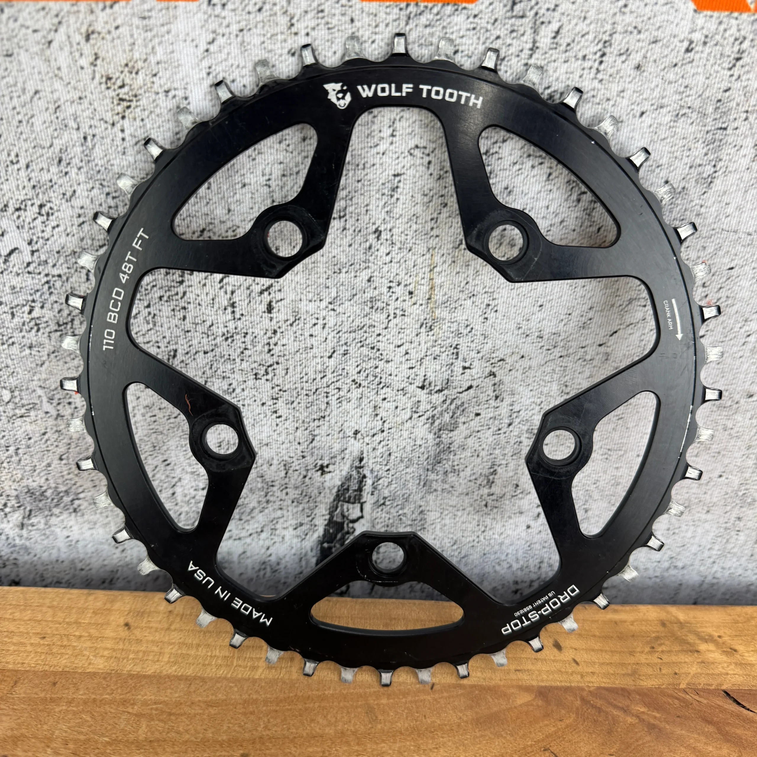 Wolf Tooth Drop-Stop 48T 110 BCD 5-Bolt 1x Bike Chainring 107g