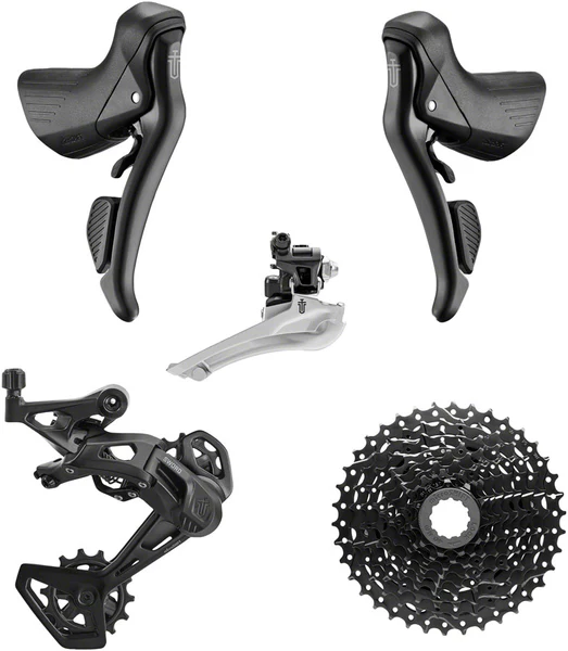 microSHIFT Sword Black 2x9-Speed Groupset - Includes Brake/Shifters, Front Derailler Braze-On, Rear Derailleur Long