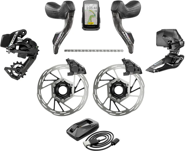 SRAM Force eTap AXS Road Groupset - 2x12-Speed, HRD Shift/Brake Levers, FM Calipers, Rotors, Chain, F/R Derailleurs,