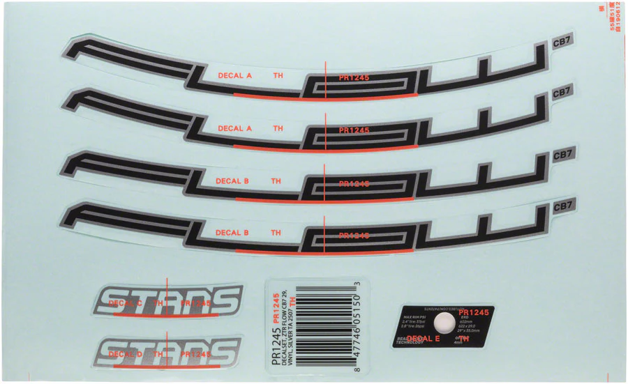 Stans No Tubes Stans Flow CB7 Rim Decal - 29" Silver Set