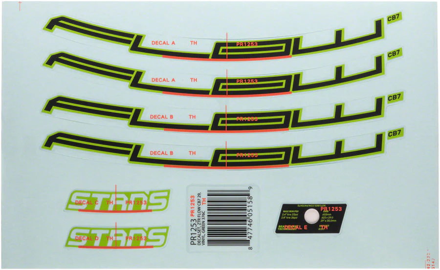Stans No Tubes Stans Flow CB7 Rim Decal - 29" Green Set