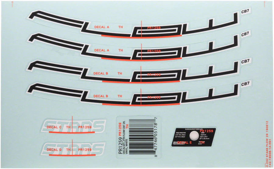 Stans No Tubes Stans Flow CB7 Rim Decal - 27.5" White Set