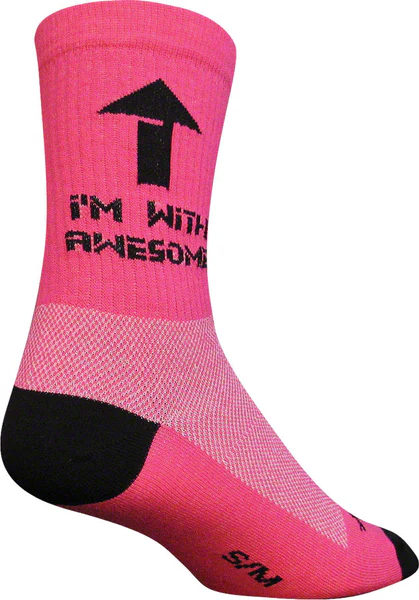 SockGuy I'm With Awesome 6" Crew Sock: Pink SM/MD