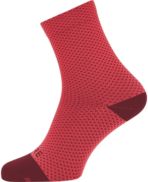 GORE C3 Dot Mid Socks - Hibiscus Pink/Chestnut Red, 6.7" Cuff, Fits Sizes 10.5-12