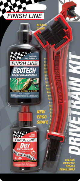 Finish Line Starter Kit 1-2-3 With Grunge Brush 2oz DRY Lube and 4oz Degreaser