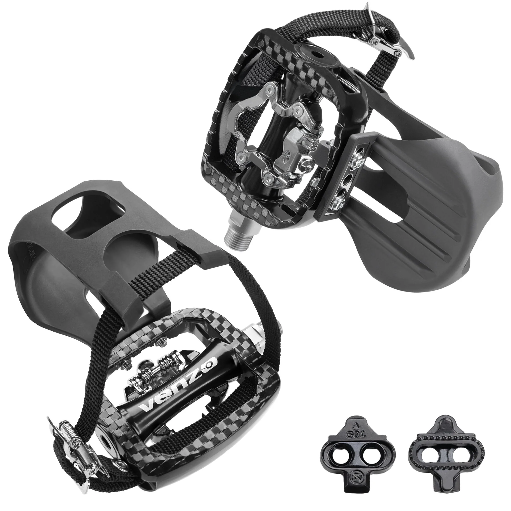 Venzo Bike Bicycle Toe Clips Cage & Cleats - compatible with Shimano SPD Pedals - For Fitness Exercise Indoor Bike