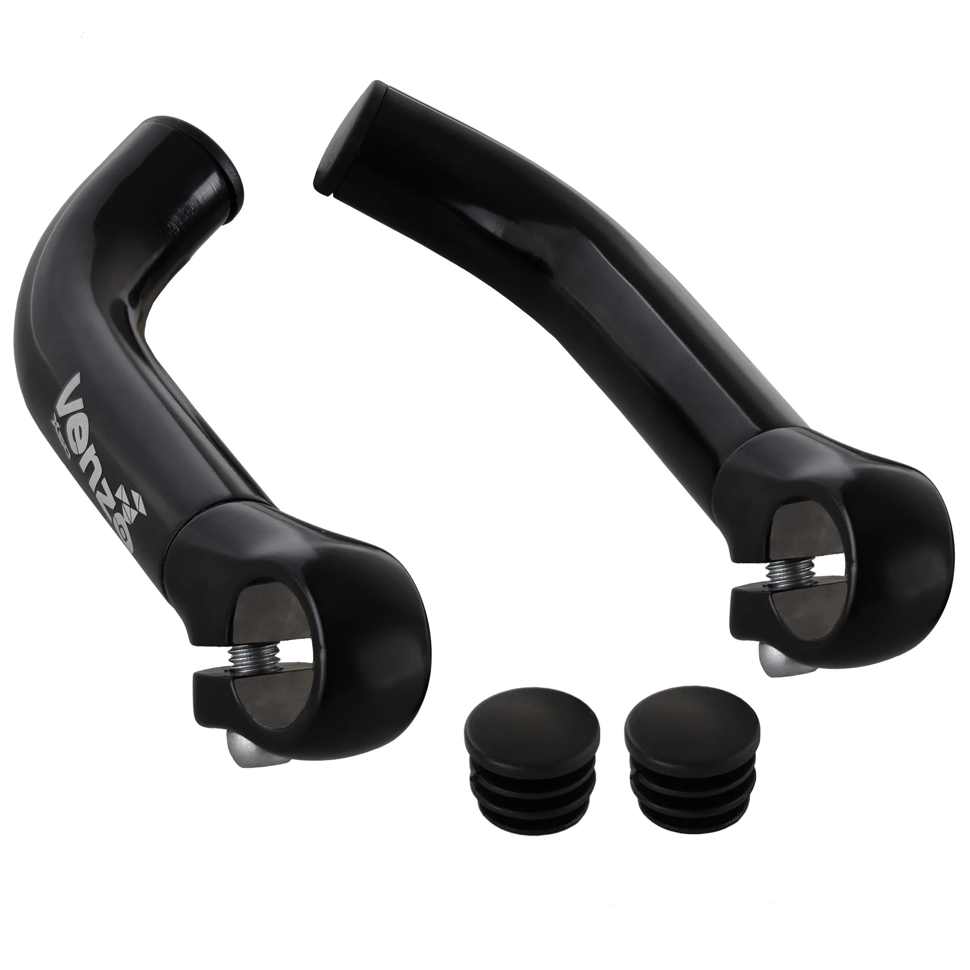 Venzo Bicycle Handlebar Extender for Mountain Hybrid Bike - Compatible with 7/8'’ 22.2mm - Flat Bar Ends with Plugs - 150mm - Ergonomic Design Lightweight & Durable - Gloss Black