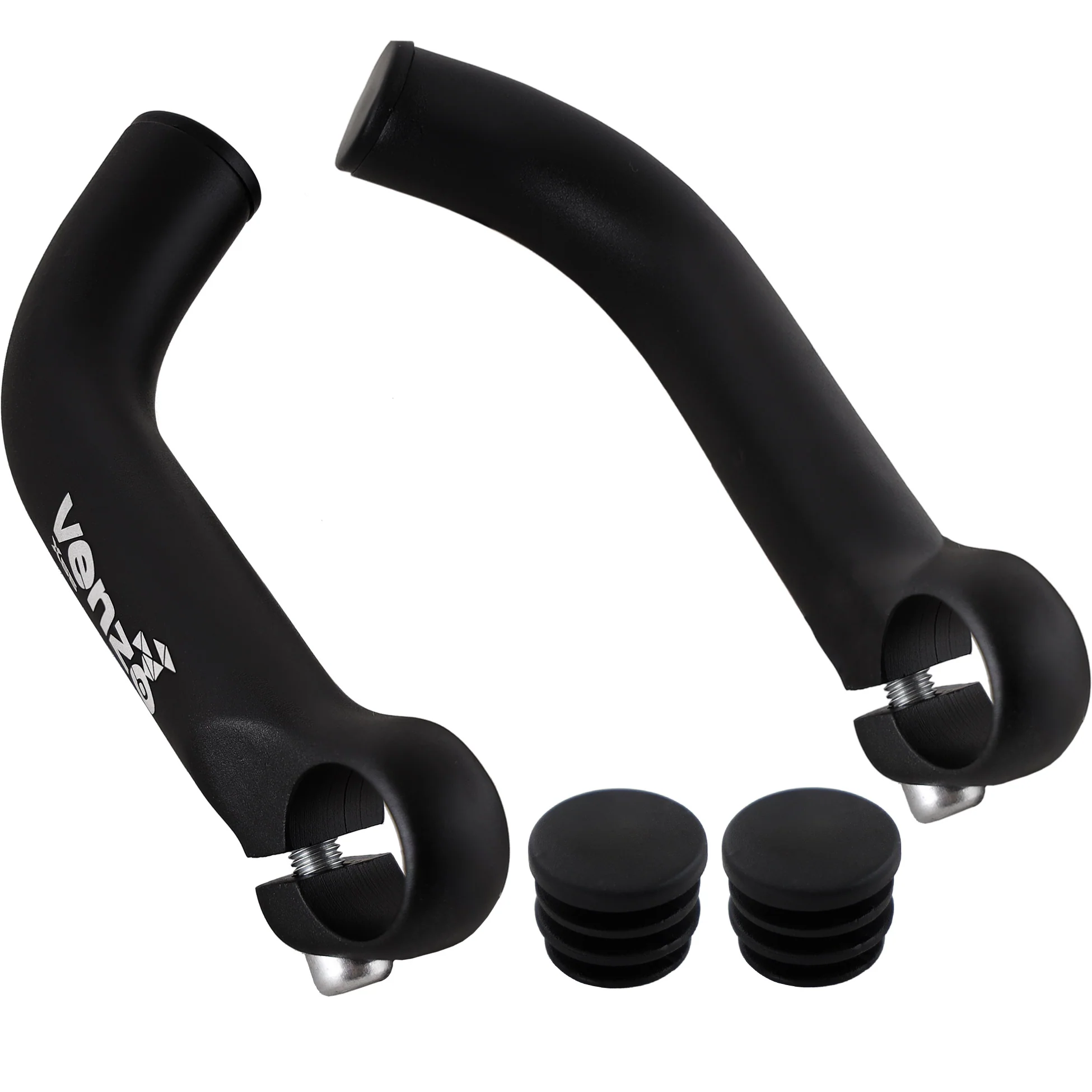 Venzo Bicycle Handlebar Extender for Mountain Hybrid Bike - Compatible with 7/8'’ 22.2mm - Flat Bar Ends with Plugs - 150mm - Ergonomic Design Lightweight & Durable - Matt Black