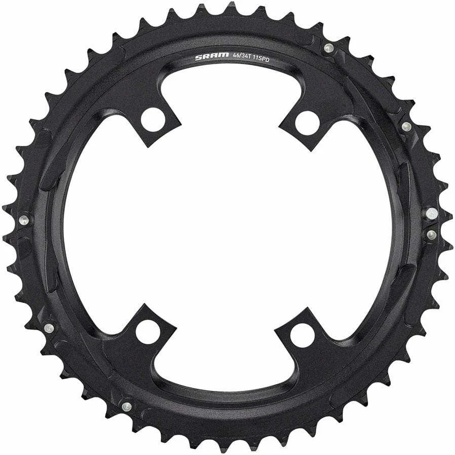 SRAM Road 110mm Asymmetrical Chainring Teeth: 46 Speed: 11 BCD: 110 Bolts: 4 Outer Aluminum Black