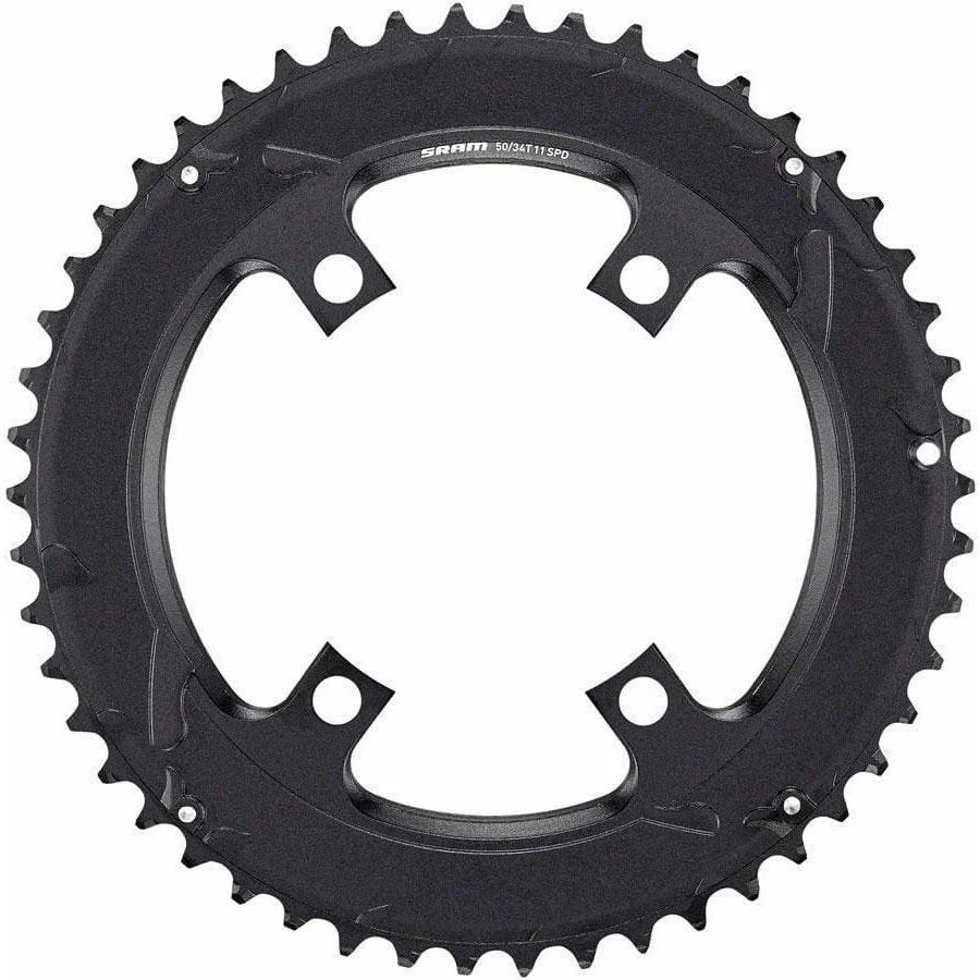 SRAM Road 110mm Asymmetrical Chainring Teeth: 50 Speed: 11 BCD: 110 Bolts: 4 Outer Aluminum Black