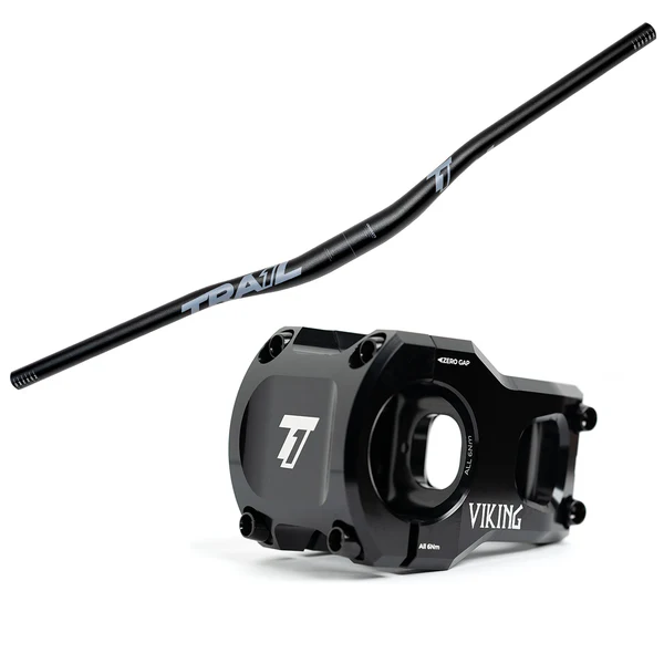 Trail One Components The Crockett Alloy Handlebar 31.8mm Diameter - 25mm Rise combo with Viking Stem - 31.8mm Clamp, 40mm Length